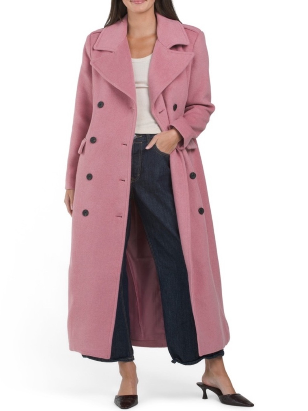 NWT Avec Les Filles Maxi Double Breasted Coat in Wilted Rose
